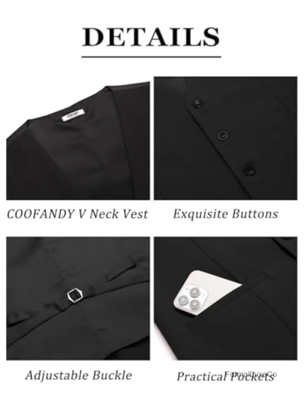 Men's Slim Fit Suit Vest Groomsman Formal Dress Waistcoat with Pockets